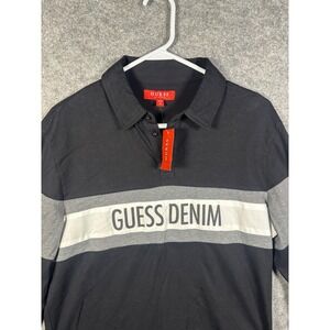 Guess Denim Mens LS Fox Polo Shirt Jet Black Colorblock Logo M X93P28R99Y0